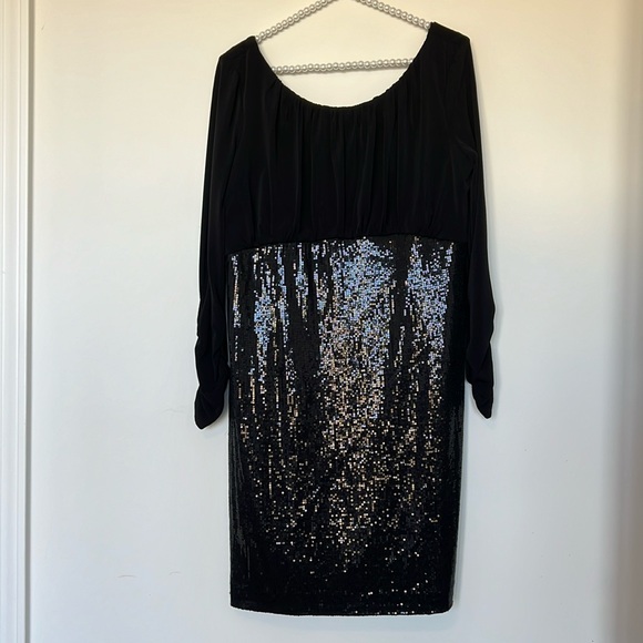 TAHARI ASL SEQUINED DRESS CINCHED SLEEVES ~ SIZE 14 - Picture 1 of 10